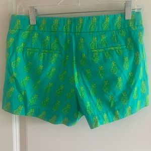 J.Crew size 0 Green shorts with yellow pineapples